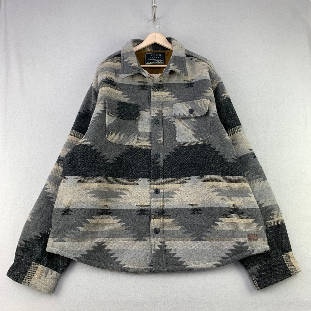 Jachs NY Sherpa Lined Shirt Jacket Men XXL Gray Aztec Southwestern Wool Blend